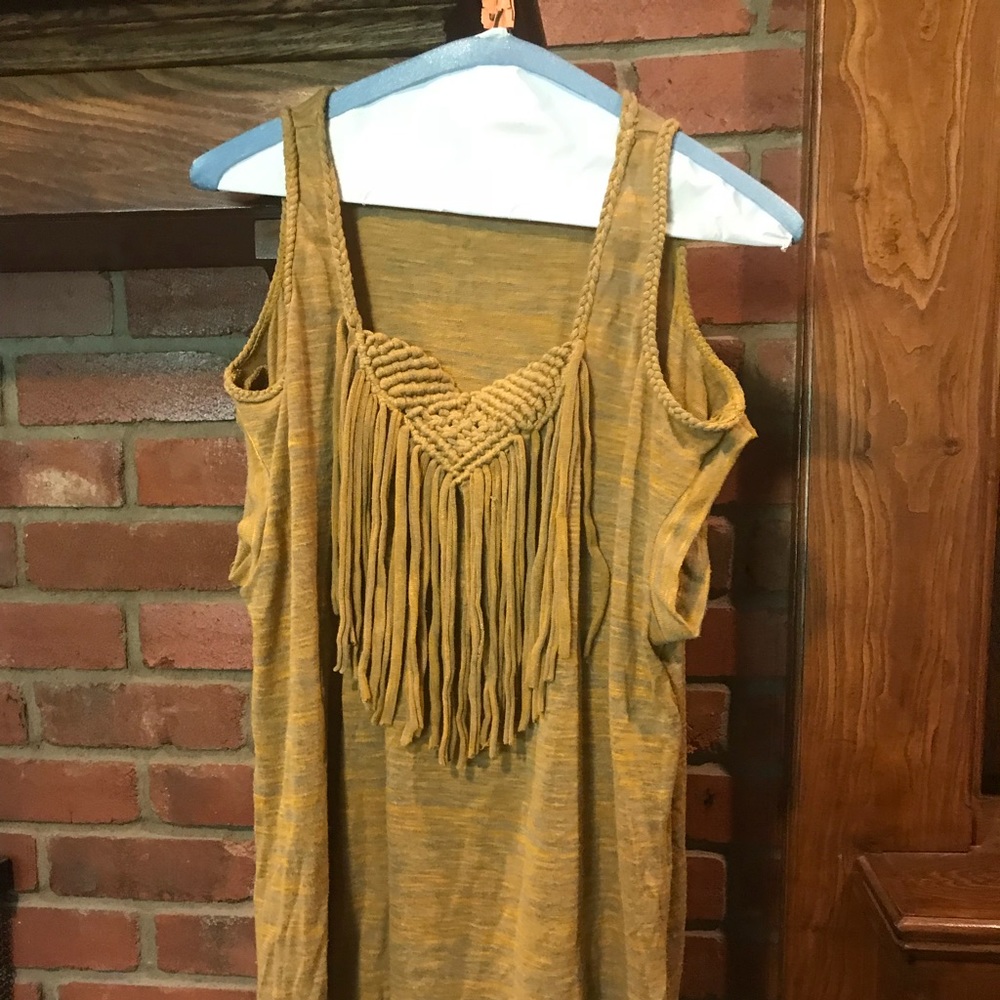 Yellow and gray heather cold shoulder top